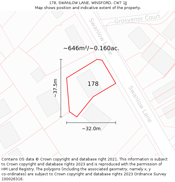 178, SWANLOW LANE, WINSFORD, CW7 1JJ: Plot and title map