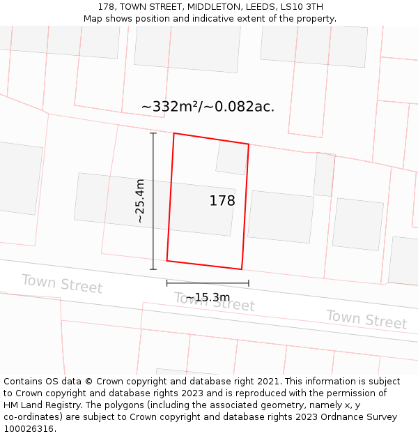 178, TOWN STREET, MIDDLETON, LEEDS, LS10 3TH: Plot and title map