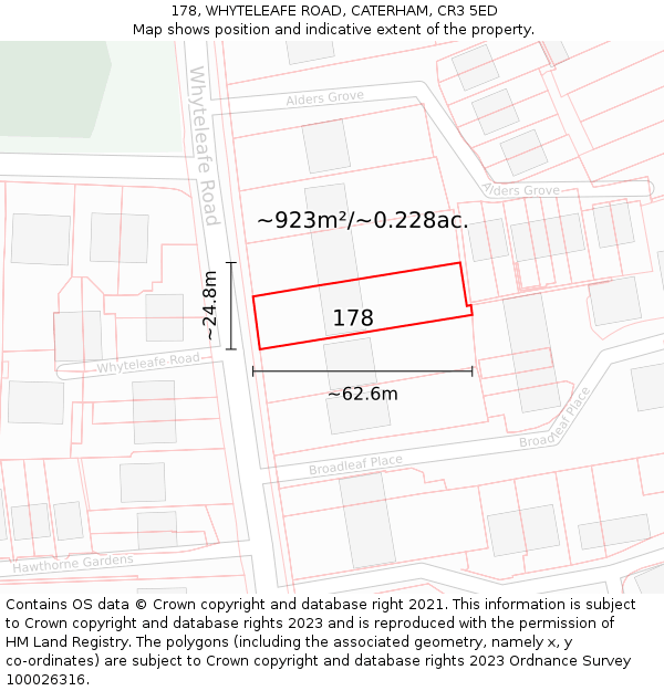 178, WHYTELEAFE ROAD, CATERHAM, CR3 5ED: Plot and title map