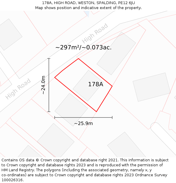 178A, HIGH ROAD, WESTON, SPALDING, PE12 6JU: Plot and title map