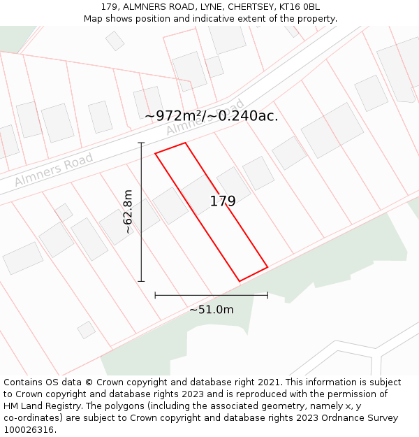 179, ALMNERS ROAD, LYNE, CHERTSEY, KT16 0BL: Plot and title map