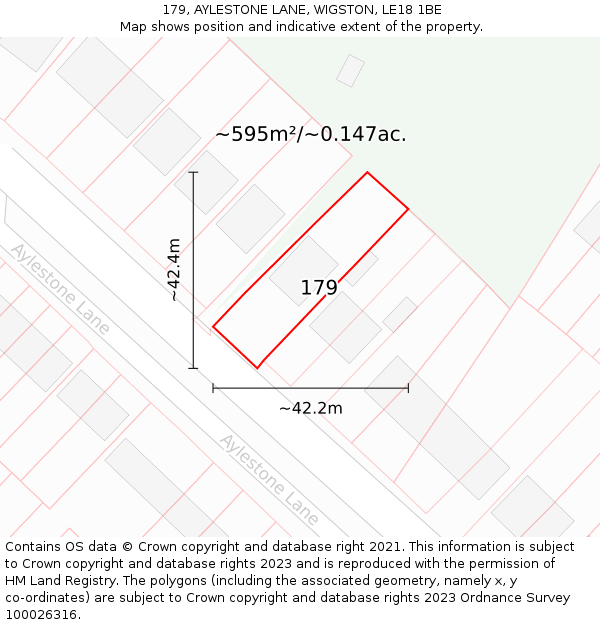 179, AYLESTONE LANE, WIGSTON, LE18 1BE: Plot and title map