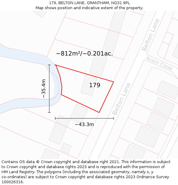 179, BELTON LANE, GRANTHAM, NG31 9PL: Plot and title map