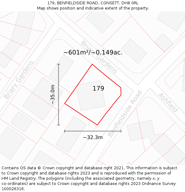 179, BENFIELDSIDE ROAD, CONSETT, DH8 0RL: Plot and title map