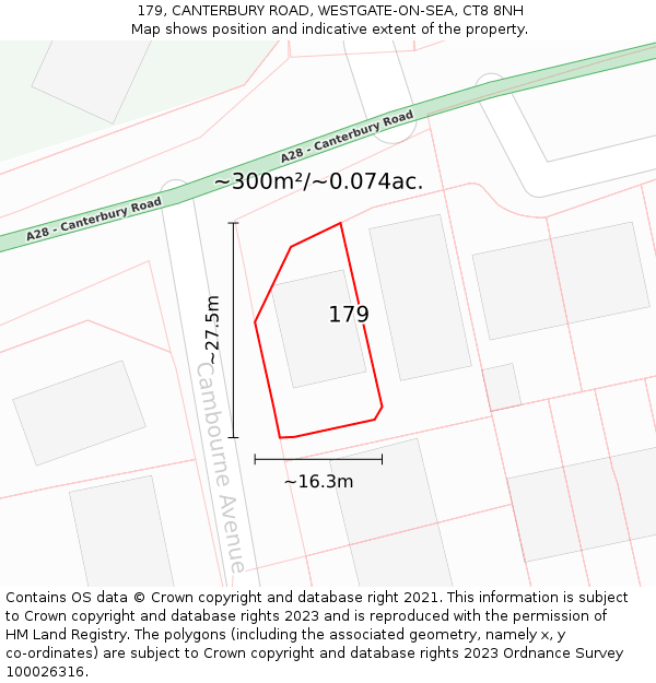 179, CANTERBURY ROAD, WESTGATE-ON-SEA, CT8 8NH: Plot and title map