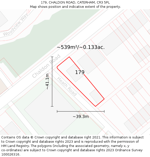 179, CHALDON ROAD, CATERHAM, CR3 5PL: Plot and title map