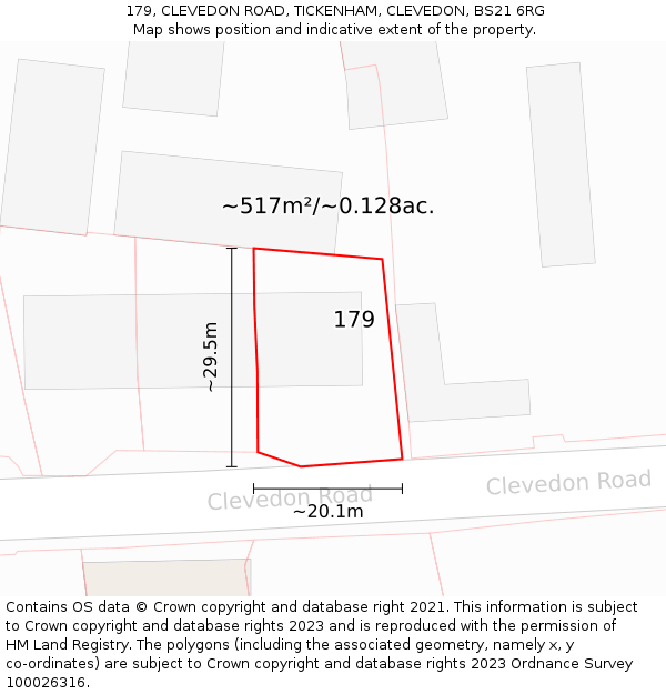 179, CLEVEDON ROAD, TICKENHAM, CLEVEDON, BS21 6RG: Plot and title map