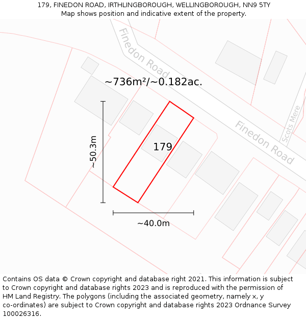 179, FINEDON ROAD, IRTHLINGBOROUGH, WELLINGBOROUGH, NN9 5TY: Plot and title map