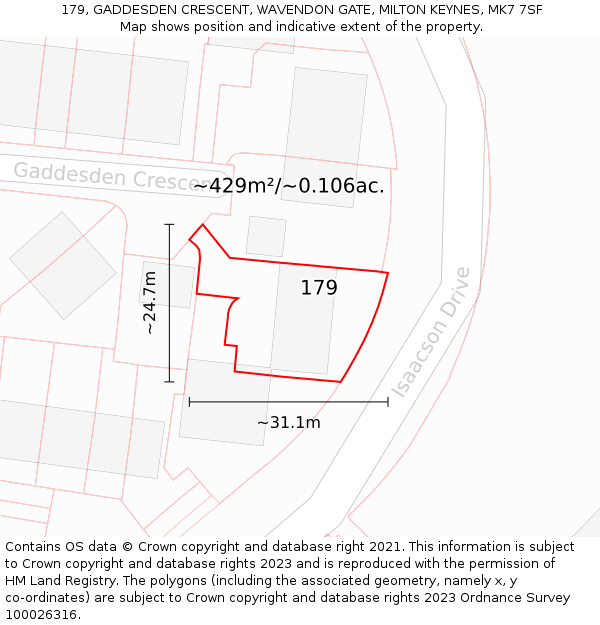 179, GADDESDEN CRESCENT, WAVENDON GATE, MILTON KEYNES, MK7 7SF: Plot and title map