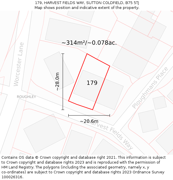 179, HARVEST FIELDS WAY, SUTTON COLDFIELD, B75 5TJ: Plot and title map