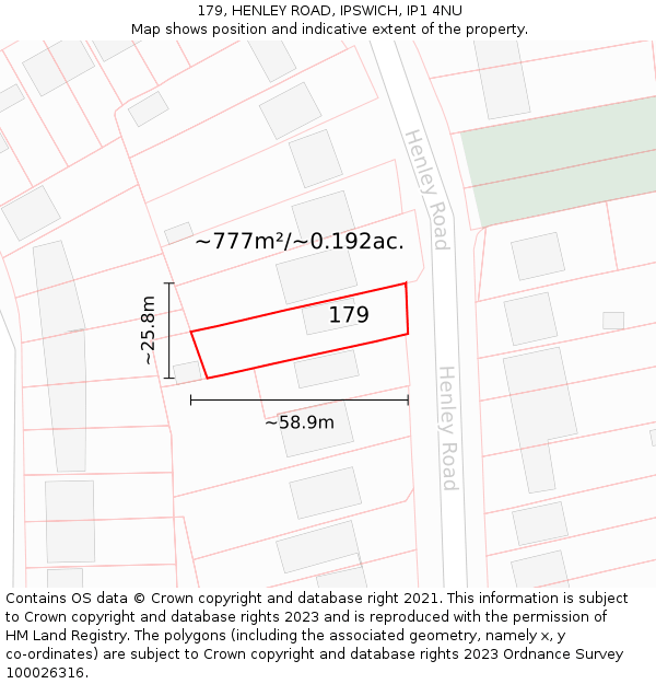 179, HENLEY ROAD, IPSWICH, IP1 4NU: Plot and title map