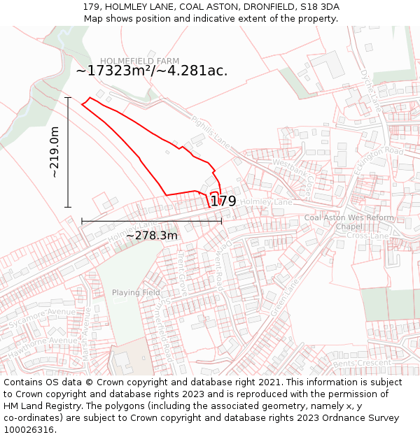 179, HOLMLEY LANE, COAL ASTON, DRONFIELD, S18 3DA: Plot and title map