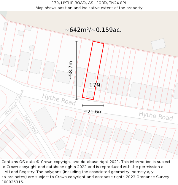 179, HYTHE ROAD, ASHFORD, TN24 8PL: Plot and title map