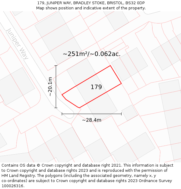 179, JUNIPER WAY, BRADLEY STOKE, BRISTOL, BS32 0DP: Plot and title map