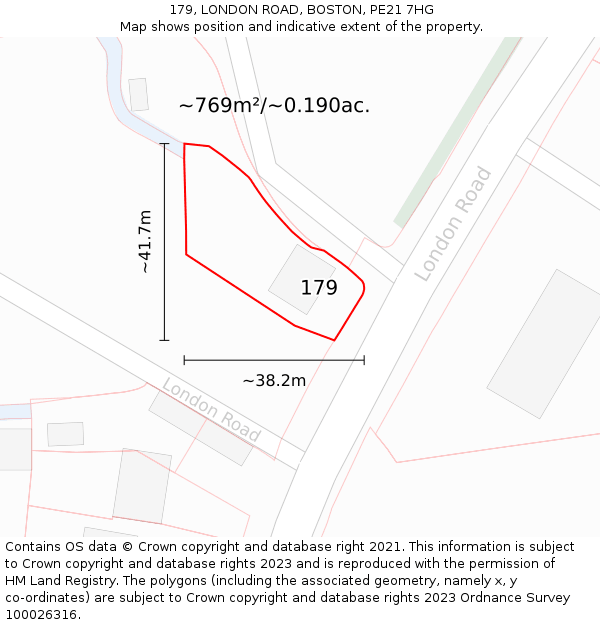 179, LONDON ROAD, BOSTON, PE21 7HG: Plot and title map