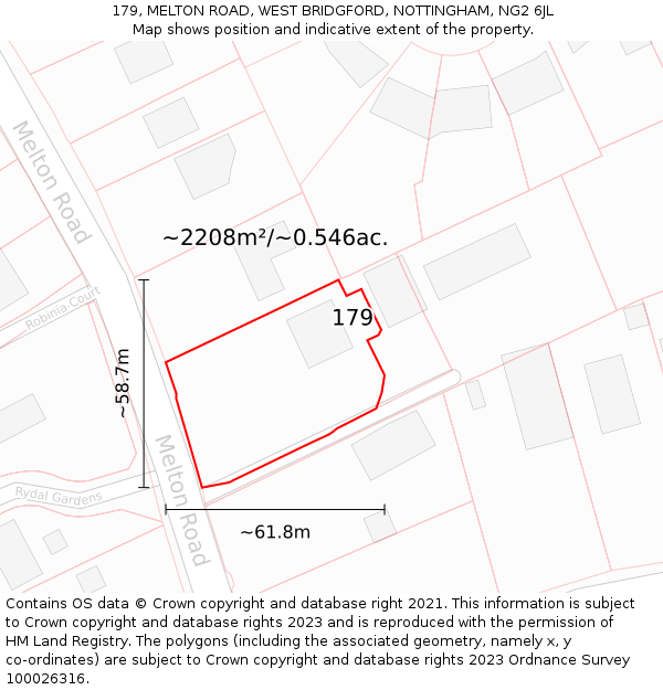 179, MELTON ROAD, WEST BRIDGFORD, NOTTINGHAM, NG2 6JL: Plot and title map