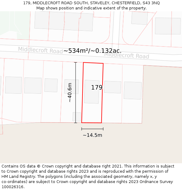 179, MIDDLECROFT ROAD SOUTH, STAVELEY, CHESTERFIELD, S43 3NQ: Plot and title map