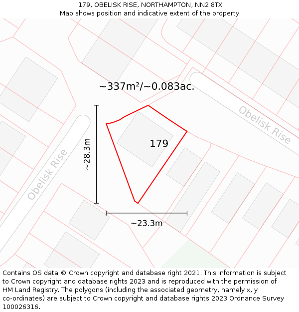 179, OBELISK RISE, NORTHAMPTON, NN2 8TX: Plot and title map