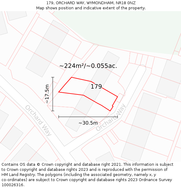 179, ORCHARD WAY, WYMONDHAM, NR18 0NZ: Plot and title map