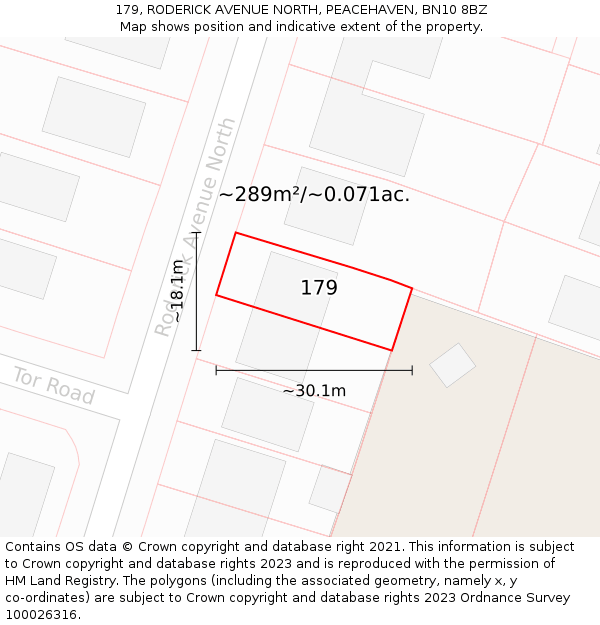 179, RODERICK AVENUE NORTH, PEACEHAVEN, BN10 8BZ: Plot and title map