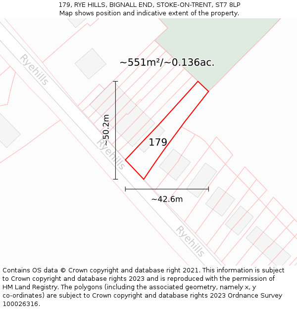 179, RYE HILLS, BIGNALL END, STOKE-ON-TRENT, ST7 8LP: Plot and title map