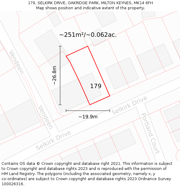 179, SELKIRK DRIVE, OAKRIDGE PARK, MILTON KEYNES, MK14 6FH: Plot and title map