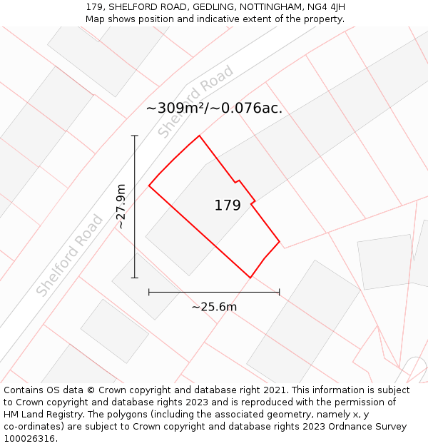 179, SHELFORD ROAD, GEDLING, NOTTINGHAM, NG4 4JH: Plot and title map