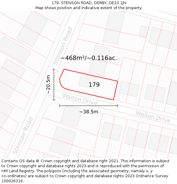 179, STENSON ROAD, DERBY, DE23 1JN: Plot and title map