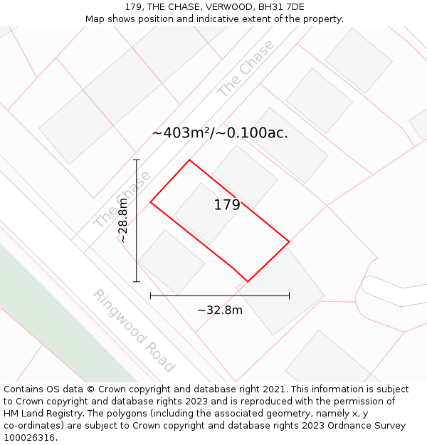 179, THE CHASE, VERWOOD, BH31 7DE: Plot and title map