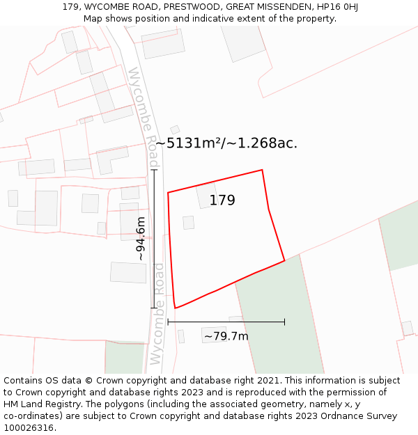 179, WYCOMBE ROAD, PRESTWOOD, GREAT MISSENDEN, HP16 0HJ: Plot and title map