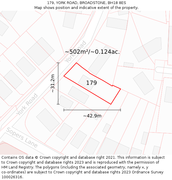 179, YORK ROAD, BROADSTONE, BH18 8ES: Plot and title map