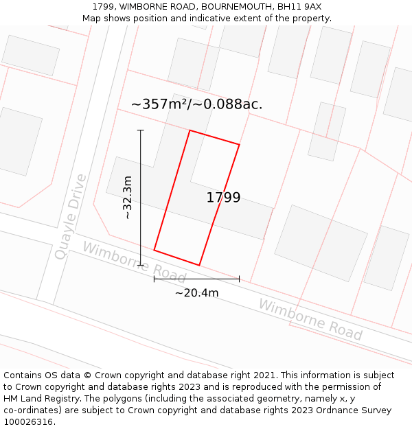 1799, WIMBORNE ROAD, BOURNEMOUTH, BH11 9AX: Plot and title map