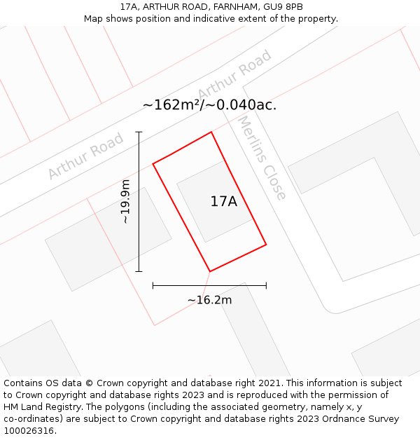 17A, ARTHUR ROAD, FARNHAM, GU9 8PB: Plot and title map