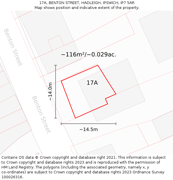 17A, BENTON STREET, HADLEIGH, IPSWICH, IP7 5AR: Plot and title map