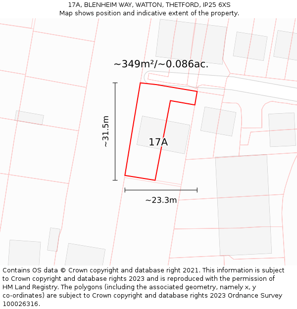 17A, BLENHEIM WAY, WATTON, THETFORD, IP25 6XS: Plot and title map
