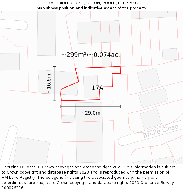 17A, BRIDLE CLOSE, UPTON, POOLE, BH16 5SU: Plot and title map