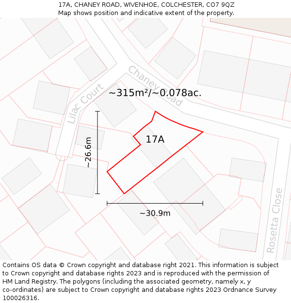 17A, CHANEY ROAD, WIVENHOE, COLCHESTER, CO7 9QZ: Plot and title map