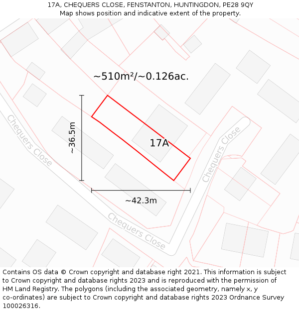 17A, CHEQUERS CLOSE, FENSTANTON, HUNTINGDON, PE28 9QY: Plot and title map