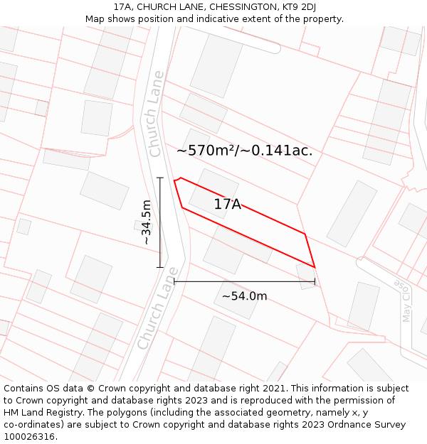 17A, CHURCH LANE, CHESSINGTON, KT9 2DJ: Plot and title map