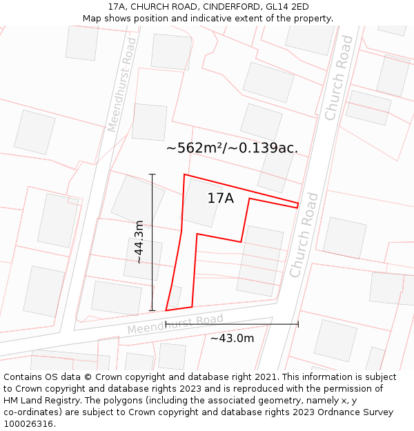 17A, CHURCH ROAD, CINDERFORD, GL14 2ED: Plot and title map