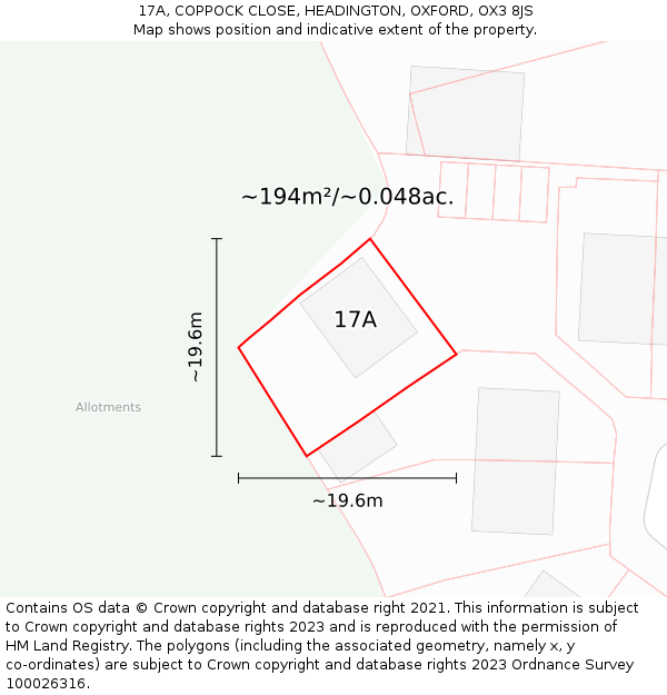 17A, COPPOCK CLOSE, HEADINGTON, OXFORD, OX3 8JS: Plot and title map