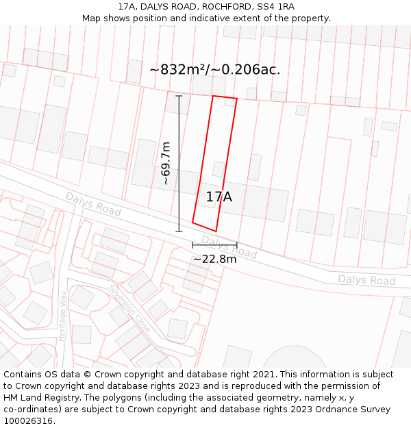 17A, DALYS ROAD, ROCHFORD, SS4 1RA: Plot and title map