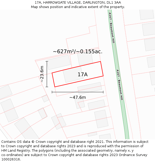 17A, HARROWGATE VILLAGE, DARLINGTON, DL1 3AA: Plot and title map