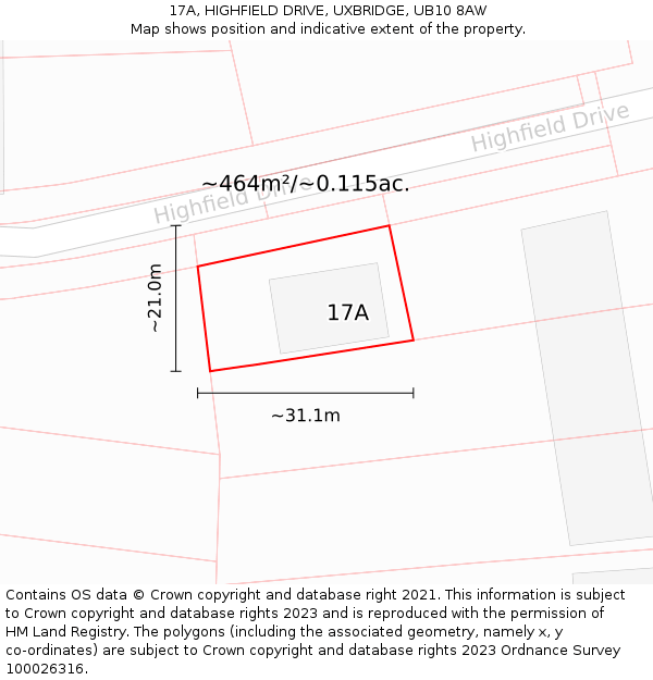 17A, HIGHFIELD DRIVE, UXBRIDGE, UB10 8AW: Plot and title map