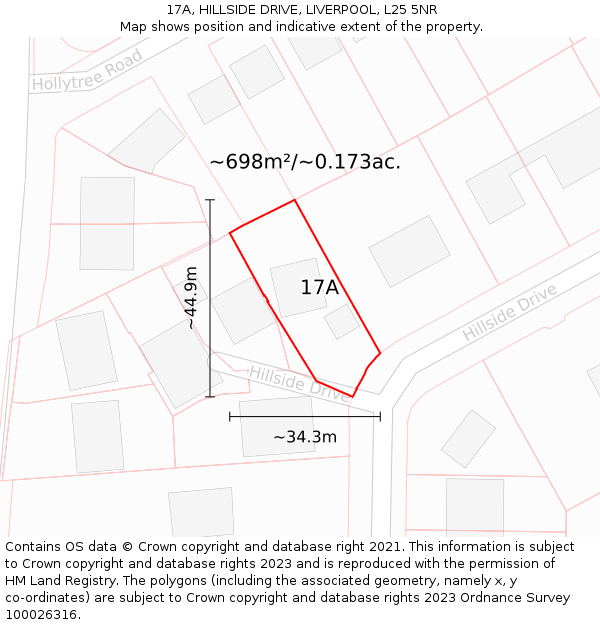 17A, HILLSIDE DRIVE, LIVERPOOL, L25 5NR: Plot and title map