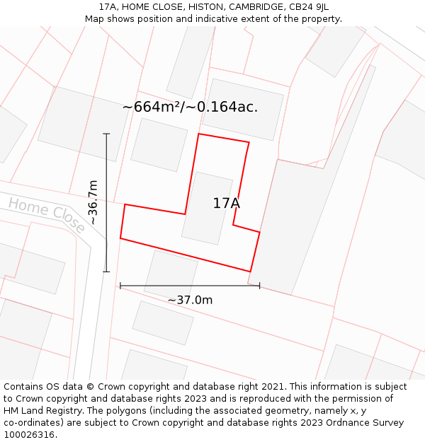 17A, HOME CLOSE, HISTON, CAMBRIDGE, CB24 9JL: Plot and title map