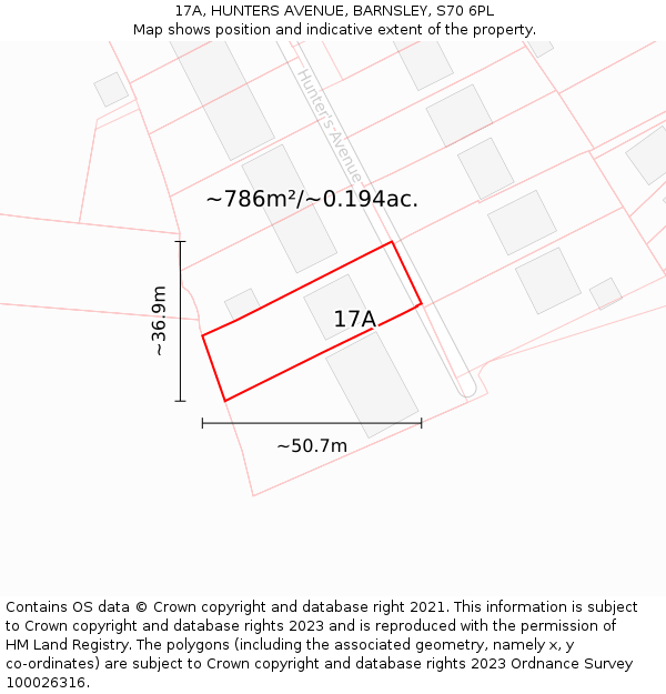 17A, HUNTERS AVENUE, BARNSLEY, S70 6PL: Plot and title map