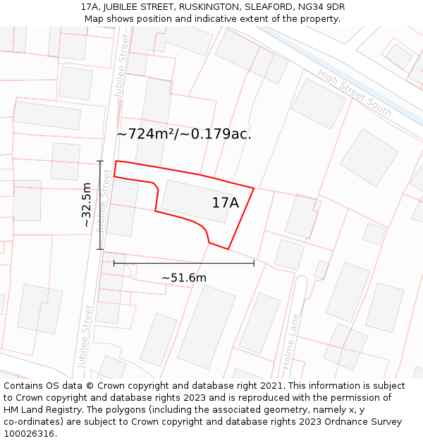 17A, JUBILEE STREET, RUSKINGTON, SLEAFORD, NG34 9DR: Plot and title map