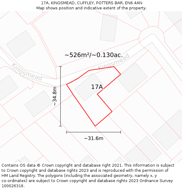 17A, KINGSMEAD, CUFFLEY, POTTERS BAR, EN6 4AN: Plot and title map