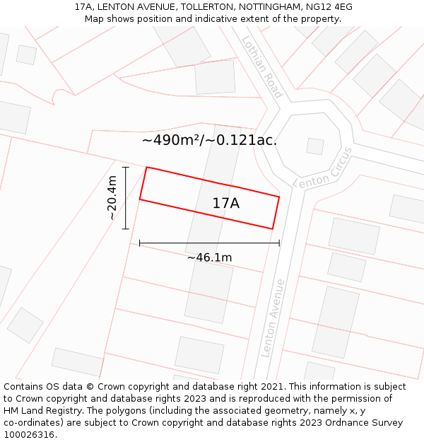 17A, LENTON AVENUE, TOLLERTON, NOTTINGHAM, NG12 4EG: Plot and title map